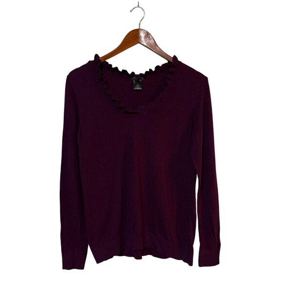 Ann Taylor Sweaters - Vtg Ann Taylor Plum Lettuce V-neck light weight Sweater Large